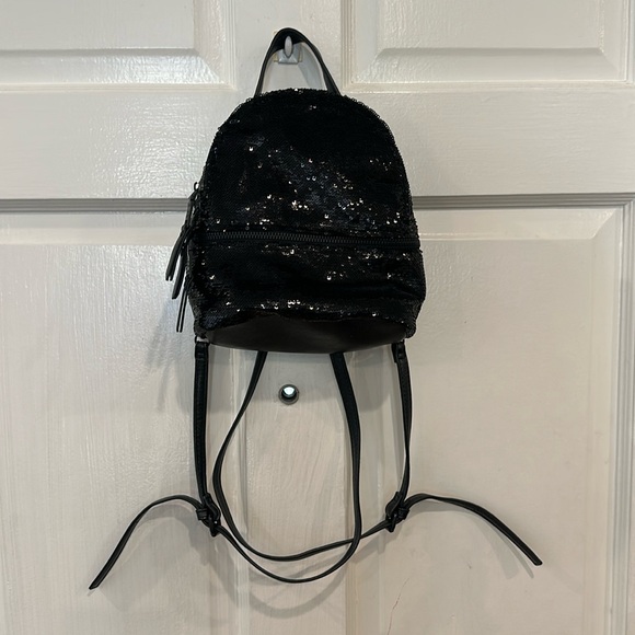 Steve Madden Black Sequined Mini Backpack - Picture 1 of 7